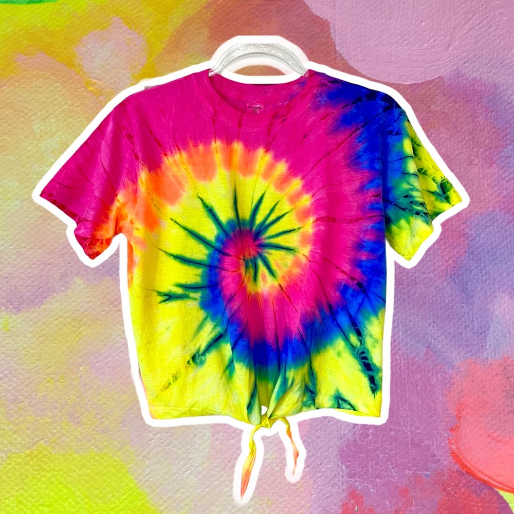 New! UO Dreamsicle Neon Acid Rainbow Tie Dye T-Shirt Crop Top Baby Tee Boho Med